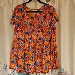 New Vibrant Floral Short Sleeve Blouse